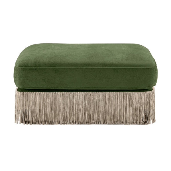English Elm Ottoman Velvet Tufted Sectional with Tassel Skirt French Luxe Chesterfield Lounge Accent Green W714P450858