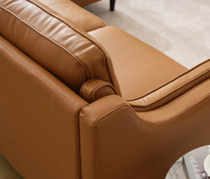 English Elm 94.5-Inch L-Shaped Genuine Leather Sectional Sofa With Right Chaise Lounge - Modern Tan Comfort W791S00021