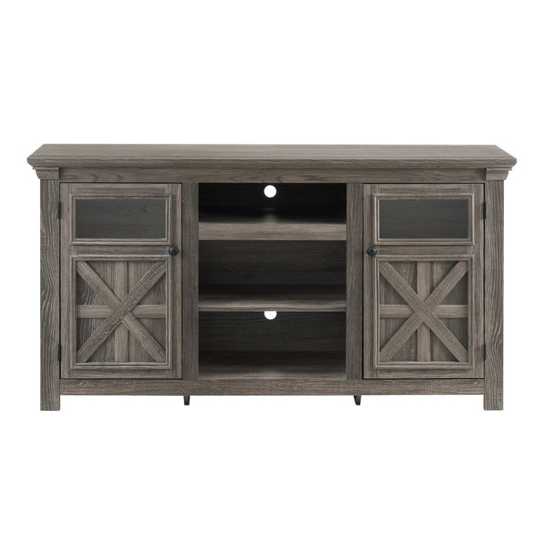 English Elm 2 Door Farmhouse Tv Stand with Barn Style Panels and Open Shelving for Living Room W1758P199935