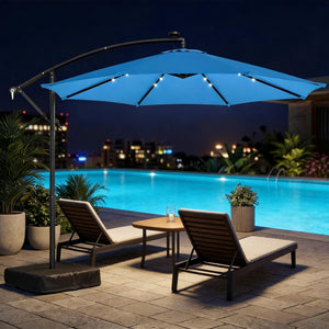 English Elm Garden Cantilever Patio Umbrella with Solar Led Lights and Upf30 Polyester Canopy Lake Blue T3971P481988