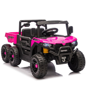 English Elm 24v Electric Kids Dump Truck 4wd Six Wheel Ride on with Remote Suspension Cargo Bucket Pink W1578P380845