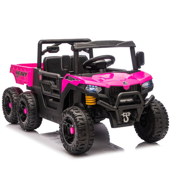 English Elm 24v Electric Kids Dump Truck 4wd Six Wheel Ride on with Remote Suspension Cargo Bucket Pink W1578P380845