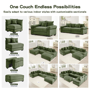 English Elm 130" Oversized Modular Cloud Sectional Couch - Premium Corduroy, Ergonomic Design & Movable Ottoman W714S01334