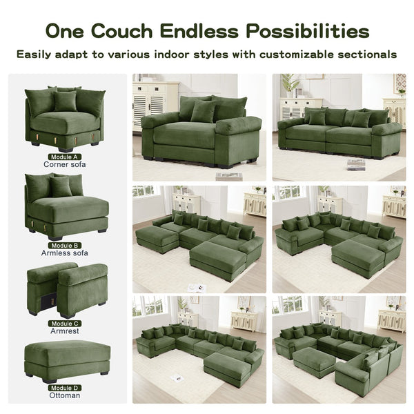 English Elm 54.3" Oversized Cloud Modular Sectional Couch - Luxurious Corduroy, Ergonomic Design, Cozy Ottoman Included W714S01328