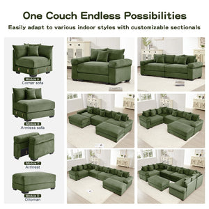 English Elm Oversized Modular Sectional Couch - Ultra-Comfortable Corduroy, Deep Seats & Flexible Design For Living Spaces W714S01339-GIGA