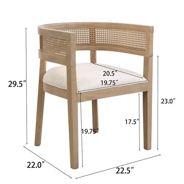 English Elm Christopher Knight Home® - DINING Chair Set of 2 with Rattan Round Back and Upholstered U‑Seat, Wood Frame, Contemporary Style Beige+Natural N771P192287B