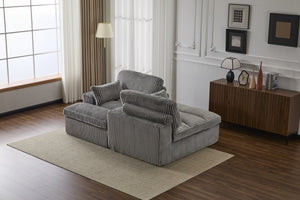 English Elm Double Corduroy Chaise Lounge Sofa Bed - Oversized Modular Sleeper, Deep Seat Comfort & Support Grey W3723S00008