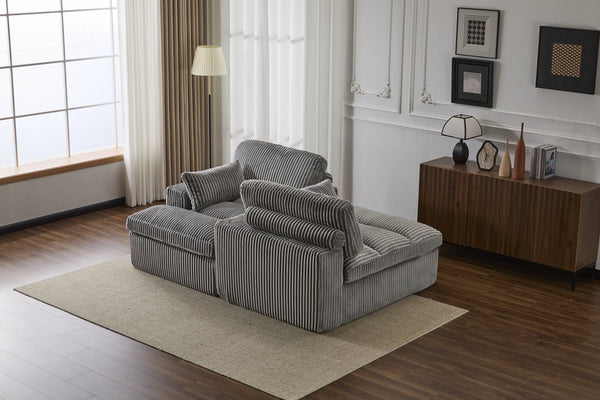 English Elm Double Corduroy Chaise Lounge Sofa Bed - Oversized Modular Sleeper, Deep Seat Comfort & Support Grey W3723S00008