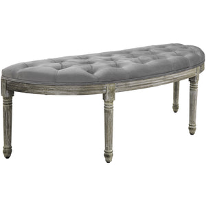 English Elm HOMCOM Vintage Semi-Circle Upholstered Entryway Bench with Tufted Velvet-Touch Seat and Rubberwood Legs Grey W2225P217020