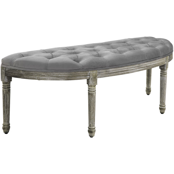 English Elm HOMCOM Vintage Semi-Circle Upholstered Entryway Bench with Tufted Velvet-Touch Seat and Rubberwood Legs Grey W2225P217020