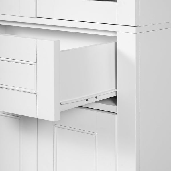 English Elm 67.2" Tall Bathroom Storage Cabinet with Tempered Glass Doors, Adjustable Shelves, Soft-Close Hinges and Anti-Tip Safety White N729P310006K