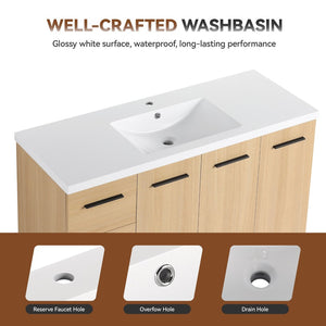 English Elm 48" Light Oak Wall Mounted Bathroom Vanity Modular Cabinet with Gel Coat Sink Top W3450S00110