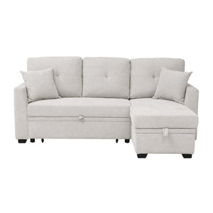 English Elm 76.5" Chenille Tufted Sectional Sleeper Sofa with Reversible Chaise and Hidden Storage B2748S00005