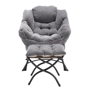 English Elm Lazy Chair Plush Ottoman Lounge Chair with Ergonomic Back, Side Pocket, Steel Frame Comfort Grey W640P271551