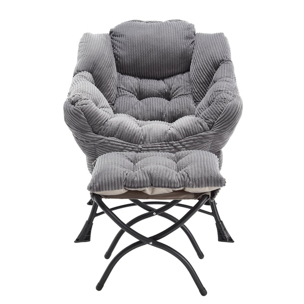 English Elm Lazy Chair Plush Ottoman Lounge Chair with Ergonomic Back, Side Pocket, Steel Frame Comfort Grey W640P271551