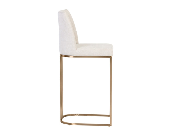 Sunpan Rayla Counter Stool - Elegant Cantilever Design with Textured Fabric and Antique Brass Frame Belfast Oatmeal