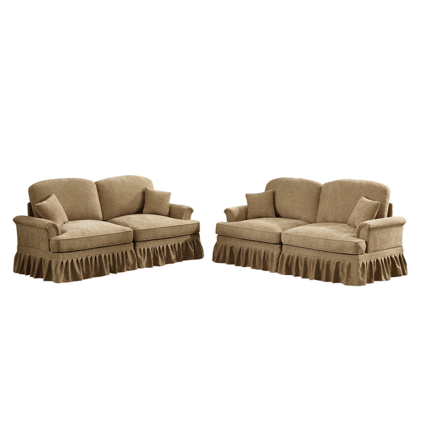 English Elm Classic Modular Sofa Set - 2-Piece Living Room Couch With Flared Arms & Ruffled Skirts, Light Coffee W3041S00243
