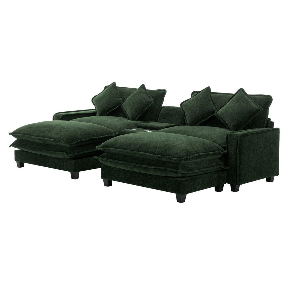 English Elm 111" Chenille Sectional Sofa with Storage Ottomans Usb Charging and Cup Holders N719P292718F