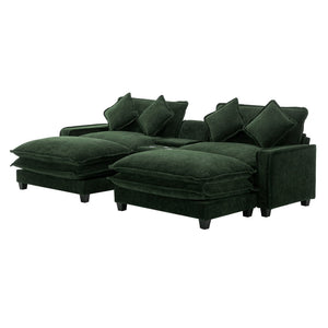 English Elm 111" Chenille Sectional Sofa with Storage Ottomans Usb Charging and Cup Holders N719P292719F