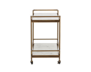 Sunpan Contardi Bar Cart - Elegant Rustic Bronze Frame with Marble-Look Concrete Shelves for Indoor/Outdoor Use