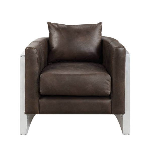 English Elm Betla Top Grain Leather Accent Chair with Sculptural Aluminum Frame for Modern Spaces B2726P457630