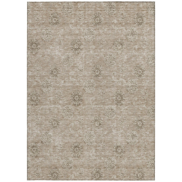 Homeroots 3' Gold Floral Washable Area Rug - Durable Indoor Outdoor Accent For Living Room, Patio & More 9' X 12' Polyester 587000