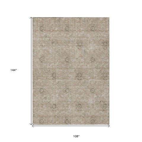Homeroots 3' Gold Floral Washable Area Rug - Durable Indoor Outdoor Accent For Living Room, Patio & More 9' X 12' Polyester 587000