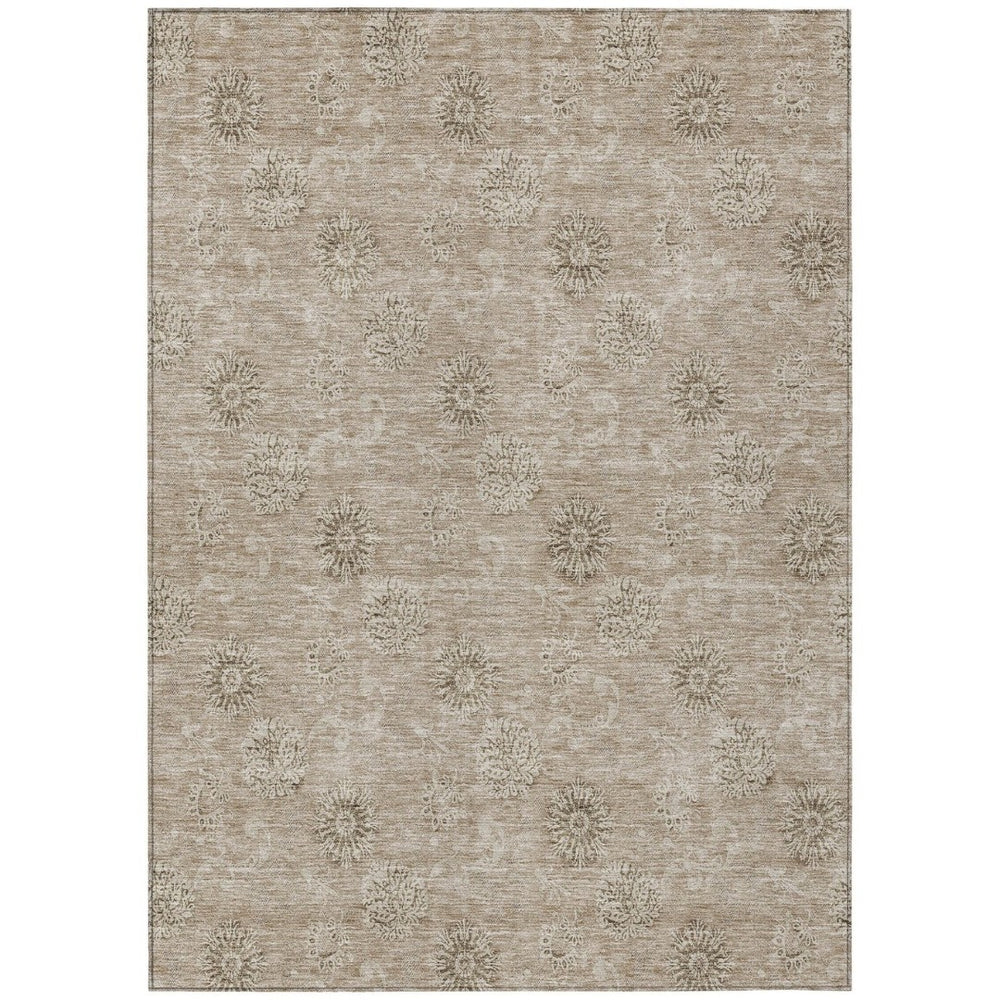 HomeRoots 9' Stylish Khaki Beige Tan Floral Area Rug - Durable, Washable Design for Indoor or Outdoor Use 9' X 12' 587000