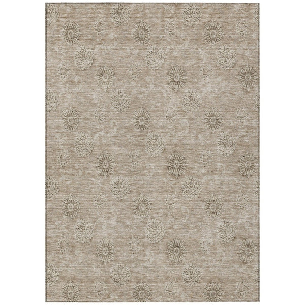 HomeRoots 9' Stylish Khaki Beige Tan Floral Area Rug - Durable, Washable Design for Indoor or Outdoor Use 9' X 12' 587000