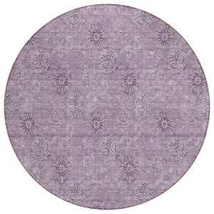 HomeRoots 5' Vibrant Plum and Purple Floral Area Rug - Washable, Durable, Perfect for Indoor and Outdoor Spaces 8' Round 587004