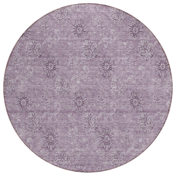 HomeRoots 5' Vibrant Plum and Purple Floral Area Rug - Washable, Durable, Perfect for Indoor and Outdoor Spaces 8' Round 587004