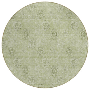 HomeRoots 5' Washable Floral Area Rug in Sage & Artichoke Green – Durable, Stain-Resistant for Indoor & Outdoor Use 8' Round 587016