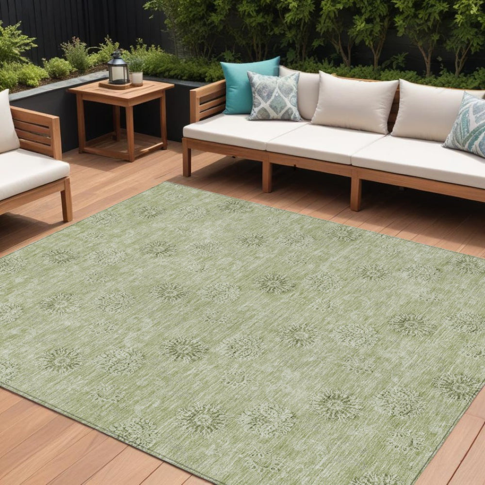 HomeRoots 9' Timeless Floral Area Rug in Sage and Artichoke Green – Durable, Washable for Indoor & Outdoor Use 9' X 12' 587018