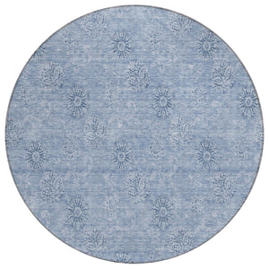 HomeRoots 5' Sky Blue Floral Area Rug - Durable, Washable Design for Indoor & Outdoor Spaces, Easy Care! 8' Round 587022