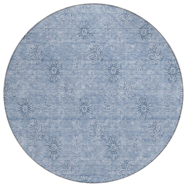 HomeRoots 5' Sky Blue Floral Area Rug - Durable, Washable Design for Indoor & Outdoor Spaces, Easy Care! 8' Round 587022