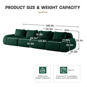 English Elm 146" Modular Flannelette Sectional Sofa Deep Seat Four Piece Living Room Couch Green W714S01528