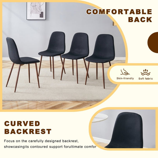 English Elm Table And Chair Set - Modern 49.6" Tempered Glass Dining Table With 4 Comfortable Black Linen Chairs W1151S03515-GIGA