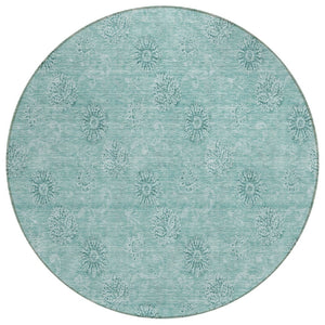 HomeRoots 5' Teal Blue and Ivory Floral Area Rug - Durable, Washable, Perfect for Indoor and Outdoor Spaces 8' Round 587028