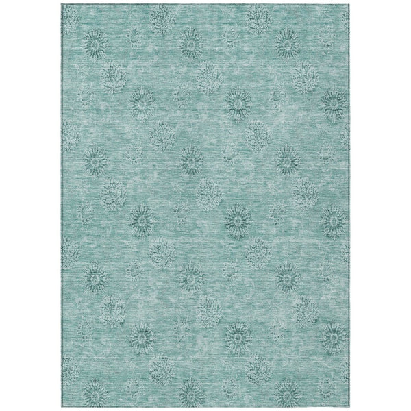 HomeRoots 9' Teal Blue and Ivory Floral Indoor Outdoor Area Rug - Durable, Washable, Perfect for Any Space! 9' X 12' 587030