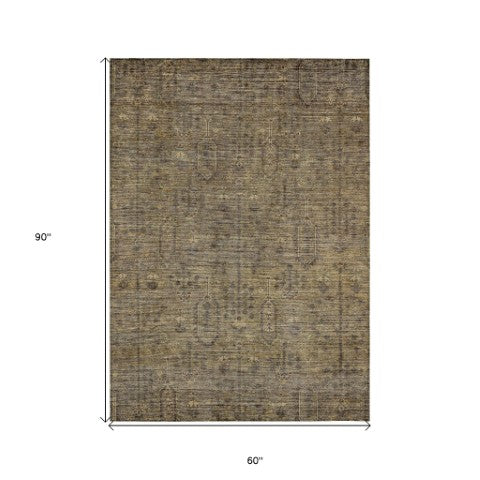 Homeroots 3' Brown And Beige Southwestern Area Rug - Stylish Washable Indoor Outdoor Design For Any Space 5' X 8' Polyester 587033