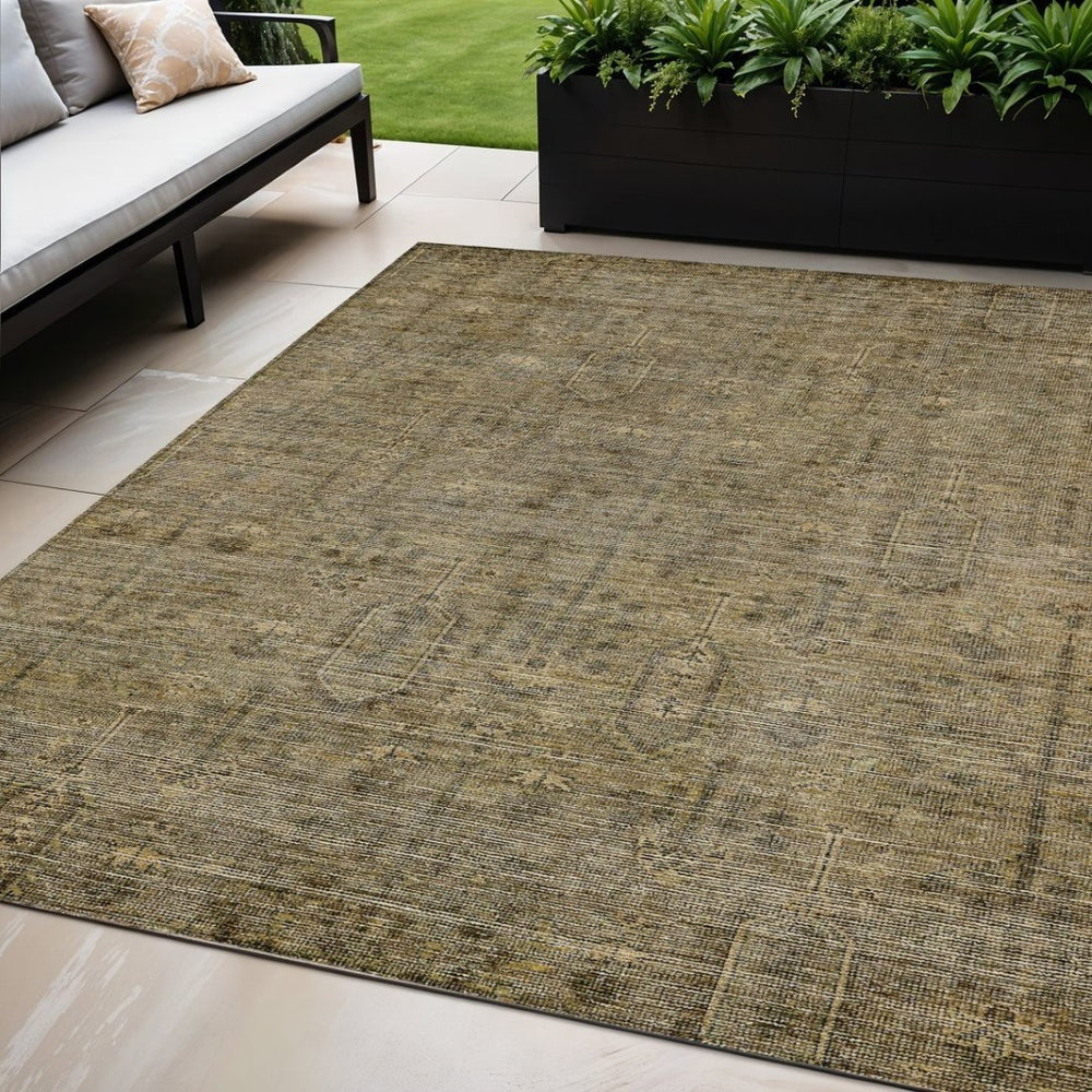 HomeRoots 5' Southwestern Area Rug - Durable Brown and Beige Geometric Design for Indoor and Outdoor Use 5' X 8' 587033