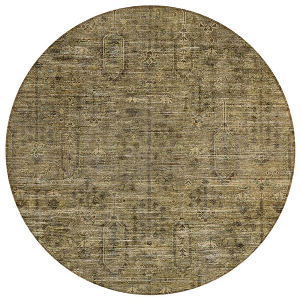 HomeRoots 5' Southwestern Area Rug - Durable Brown and Beige Geometric Design for Indoor and Outdoor Use 8' Round 587034