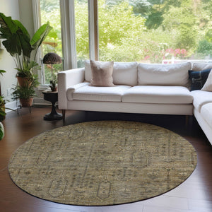 Homeroots 3' Brown And Beige Southwestern Area Rug - Stylish Washable Indoor Outdoor Design For Any Space 8' Round Polyester 587034