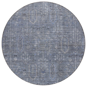 HomeRoots 5' Southwestern Navy Blue and Gray Area Rug – Washable, Durable Design for Indoor and Outdoor Use 8' Round 587040