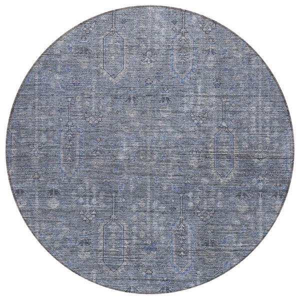HomeRoots 5' Southwestern Navy Blue and Gray Area Rug – Washable, Durable Design for Indoor and Outdoor Use 8' Round 587040