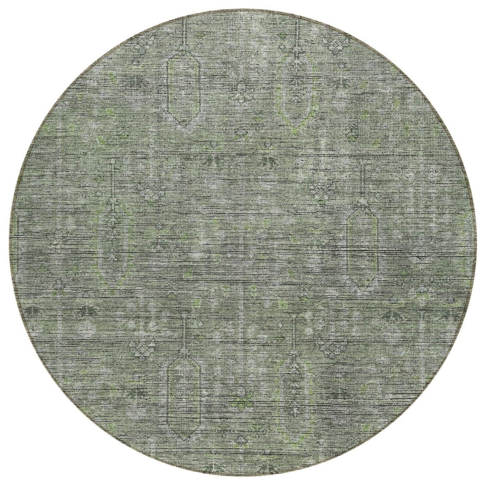 HomeRoots 5' Stylish Fern Green and Gray Southwestern Washable Area Rug for Indoor and Outdoor Use 8' Round 587046
