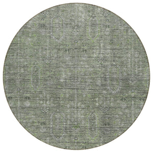 HomeRoots 5' Stylish Fern Green and Gray Southwestern Washable Area Rug for Indoor and Outdoor Use 8' Round 587046