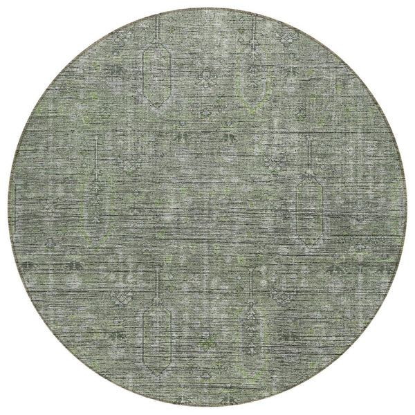 HomeRoots 5' Stylish Fern Green and Gray Southwestern Washable Area Rug for Indoor and Outdoor Use 8' Round 587046