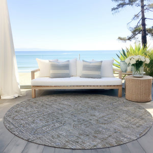 Homeroots 3' Brown And Beige Southwestern Area Rug - Stylish Washable Indoor Outdoor Design For Any Space 8' Round Polyester 587052