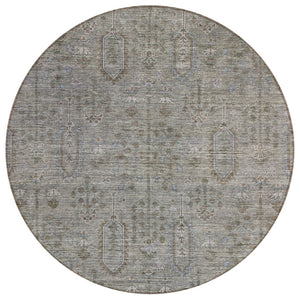 HomeRoots 5' Gray and Silver Southwestern Washable Area Rug for Indoor and Outdoor Spaces, Durable Design 8' Round 587052